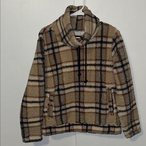 Marissa Olivia Plaid Sherpa Pullover Jacket w Pockets Women’s S Small